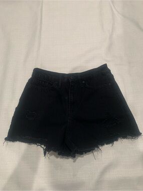 High-Rise Black Distressed Denim Shorts